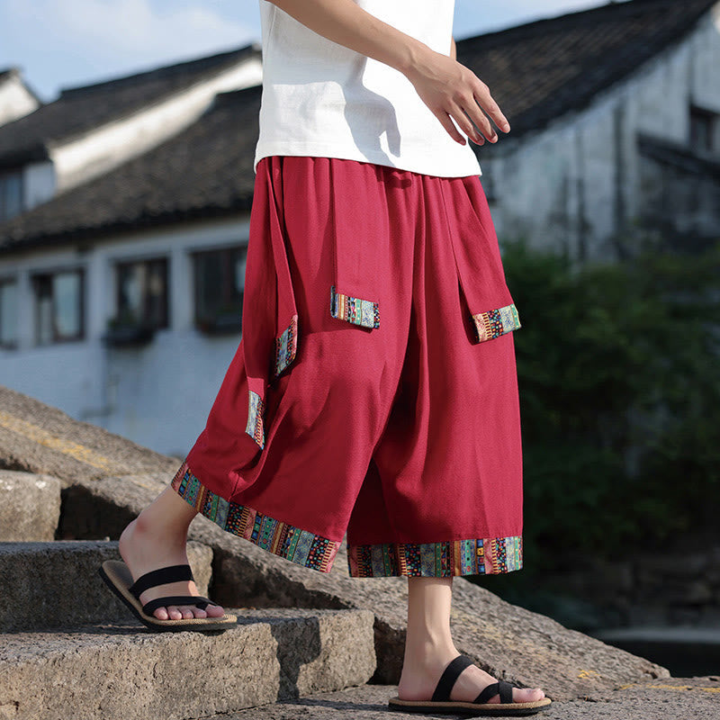 Buddha Stones Summer Ethnic 7-8 Length Cropped Cotton Men's Wide Leg Pants With Pockets - image 18