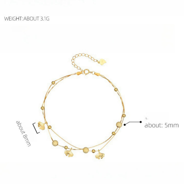 Buddha Stones 925 Sterling Silver Ginkgo Leaf Double Layer Protection Anklet - image 11