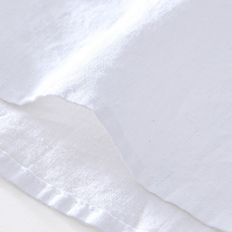 Buddha Stones Half Button Short Sleeve V-neck Ramie Cotton Men's Shirt - image 17