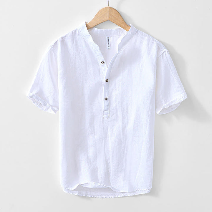 Buddha Stones Half Button Short Sleeve V-neck Ramie Cotton Men's Shirt - White - US/UK/AU44,EU54 (4XL) - image 13