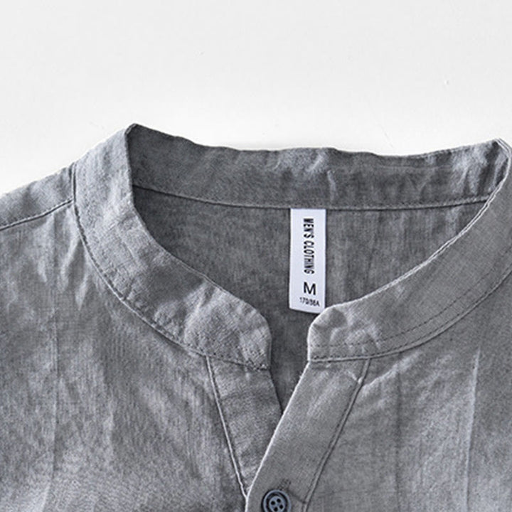 Buddha Stones Half Button Short Sleeve V-neck Ramie Cotton Men's Shirt - image 2