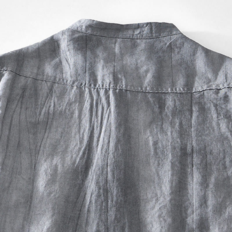 Buddha Stones Half Button Short Sleeve V-neck Ramie Cotton Men's Shirt - image 3