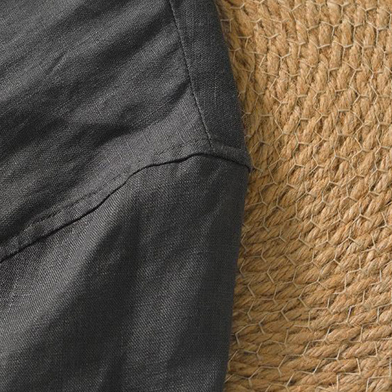 Buddha Stones Casual Plain V-neck Short Sleeve Linen Men's Shirt - image 18