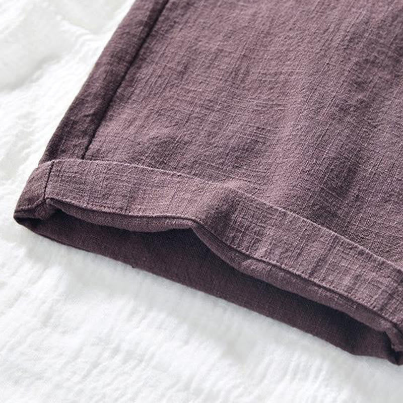 Buddha Stones Drawstring Simple Design 7-8 Length Cotton Linen Men's Pants With Pockets - image 9