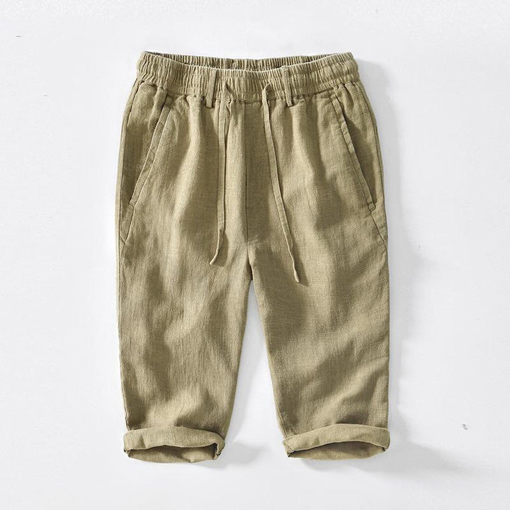 Buddha Stones Drawstring Simple Design 7-8 Length Cotton Linen Men's Pants With Pockets - Khaki - US/UK/AU42,EU52 (3XL) - image 15