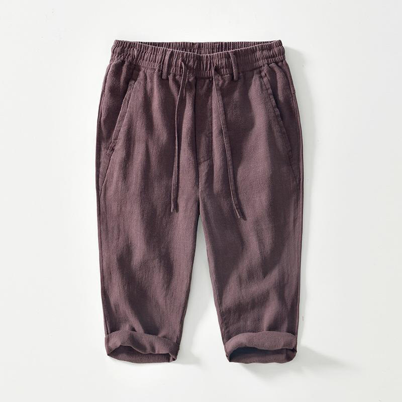 Buddha Stones Drawstring Simple Design 7-8 Length Cotton Linen Men's Pants With Pockets - Brown - US/UK/AU42,EU52 (3XL) - image 5