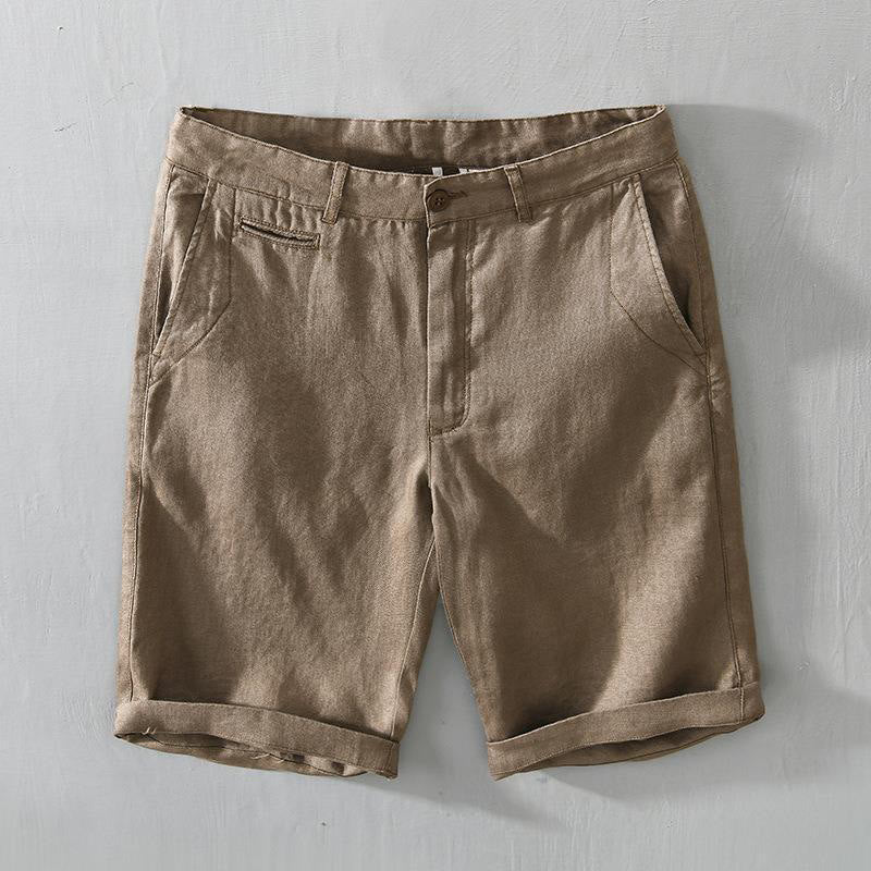 Buddha Stones Solid Color Drawstring Linen Men's Shorts With Pockets - DarkGoldenrod - US/UK/AU46,EU56 (5XL) - image 0