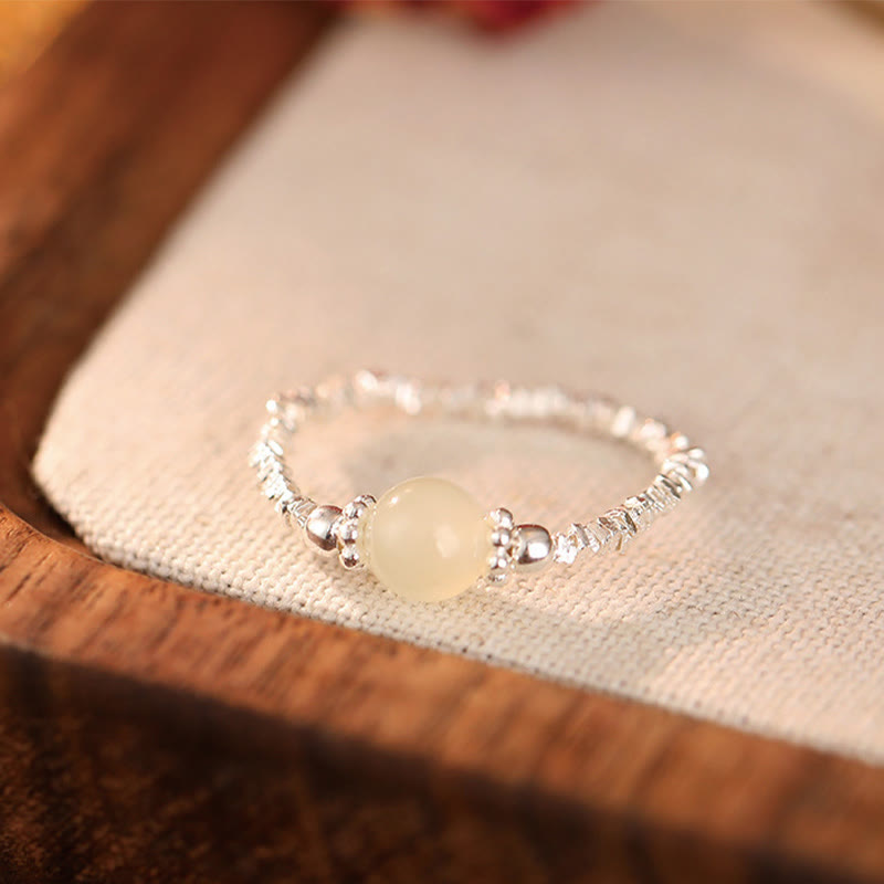 Buddha Stones 925 Sterling Silver Natural Small Hetian Jade Bead Luck Elastic Ring - One Jade(Elastic String) - image 6