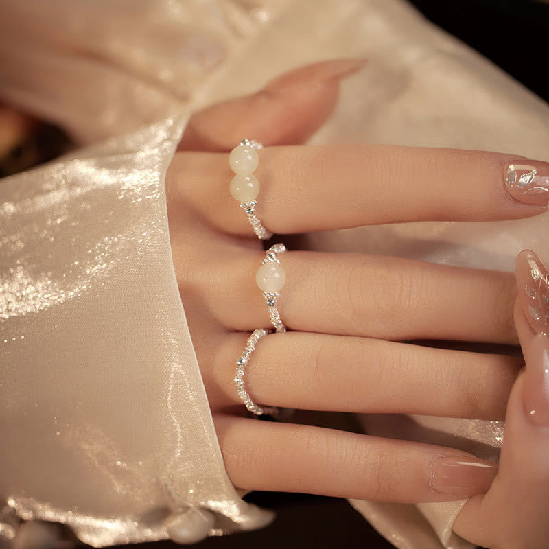 Buddha Stones 925 Sterling Silver Natural Small Hetian Jade Bead Luck Elastic Ring - image 13