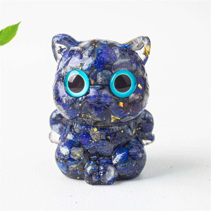 Buddha Stones Cute Cat Lazurite Amethyst Black Obsidian Aquamarine Crystal Resin Positive Home Decoration - image 1