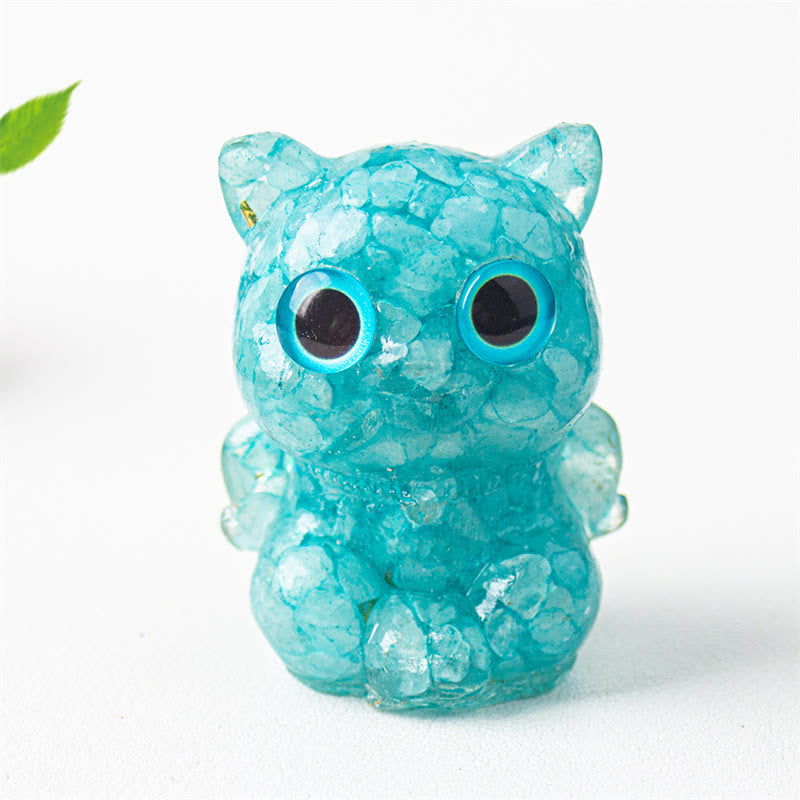 Buddha Stones Cute Cat Lazurite Amethyst Black Obsidian Aquamarine Crystal Resin Positive Home Decoration - Aquamarine 5.5*4.5*3.5cm - image 11