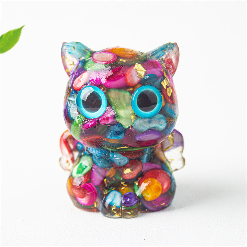 Buddha Stones Cute Cat Lazurite Amethyst Black Obsidian Aquamarine Crystal Resin Positive Home Decoration - Colored Shells 5.5*4.5*3.5cm - image 13