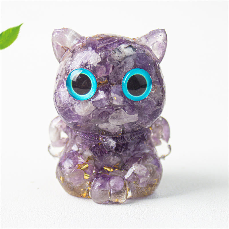 Buddha Stones Cute Cat Lazurite Amethyst Black Obsidian Aquamarine Crystal Resin Positive Home Decoration - Amethyst 5.5*4.5*3.5cm - image 7