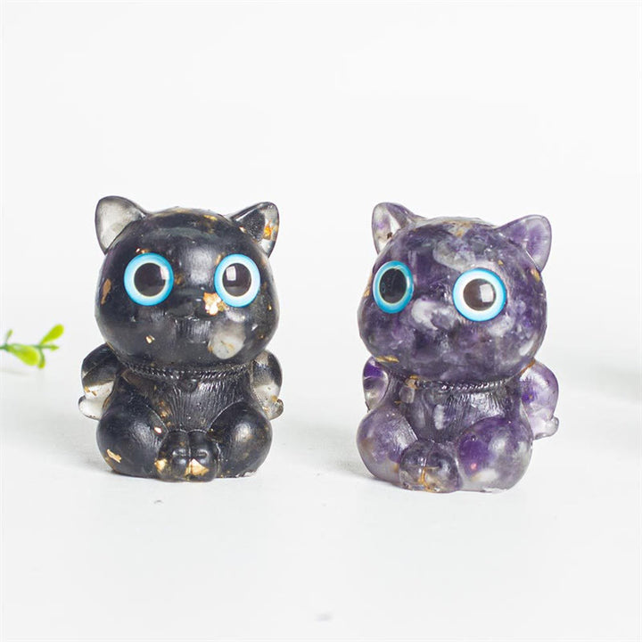 Buddha Stones Cute Cat Lazurite Amethyst Black Obsidian Aquamarine Crystal Resin Positive Home Decoration - image 15