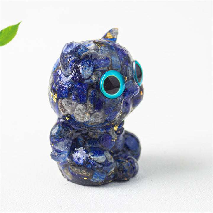 Buddha Stones Cute Cat Lazurite Amethyst Black Obsidian Aquamarine Crystal Resin Positive Home Decoration - image 2
