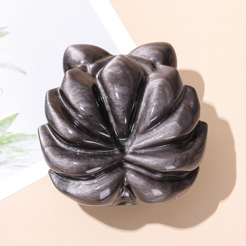 Buddha Stones Natural Silver Sheen Obsidian Nine Tailed Fox Protection Home Decoration - image 2