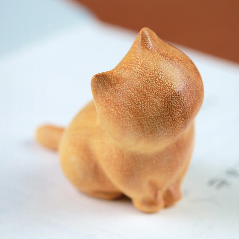 Buddha Stones Small Cat Sandalwood Protection Home Decoration(Random Type) - image 1