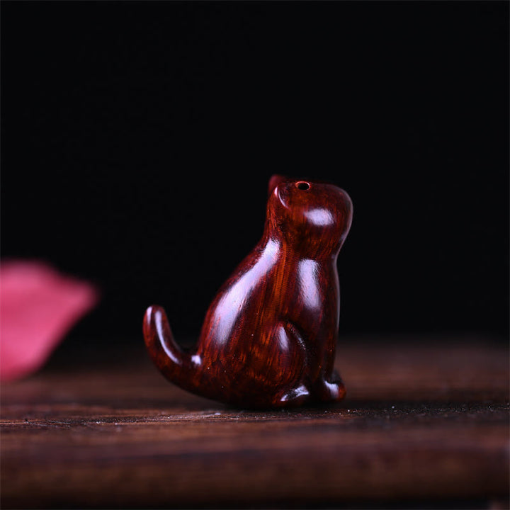 Buddha Stones Small Leaf Red Sandalwood Ebony Wood Sandalwood Green Sandalwood Lucky Mini Cat Deer Sooth Phone Hanging Decoration - Small Leaf Red Sandalwood Cat 3.2*2.8*1.6cm - image 6