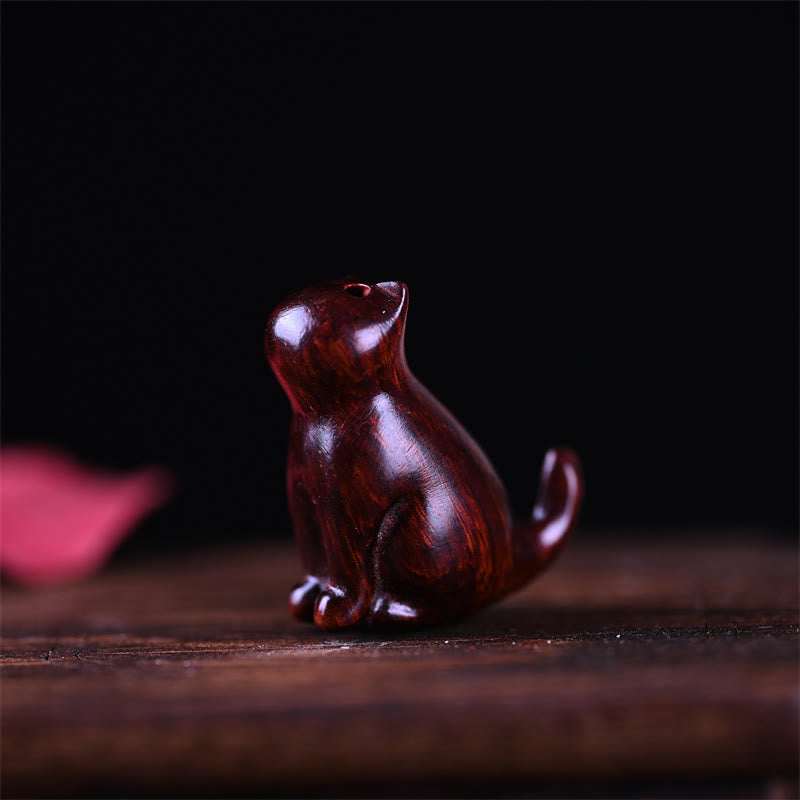 Buddha Stones Small Leaf Red Sandalwood Ebony Wood Sandalwood Green Sandalwood Lucky Mini Cat Deer Sooth Phone Hanging Decoration - image 7