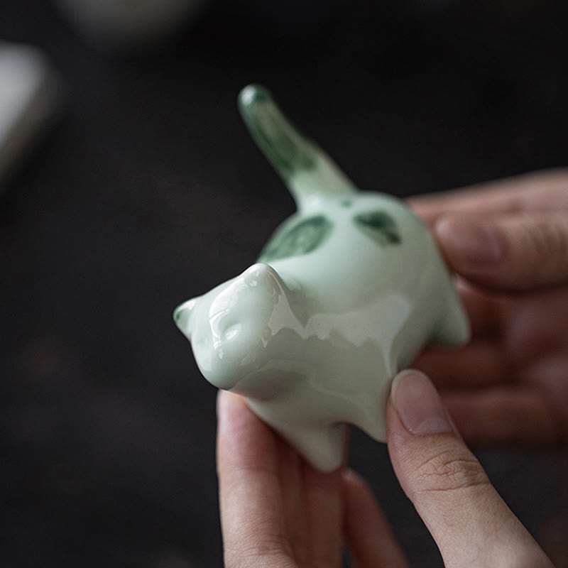 Buddha Stones Mini Lucky Cute Spotted Standing Cat Sleeping Kitten Ceramic Figurine Decoration - image 4