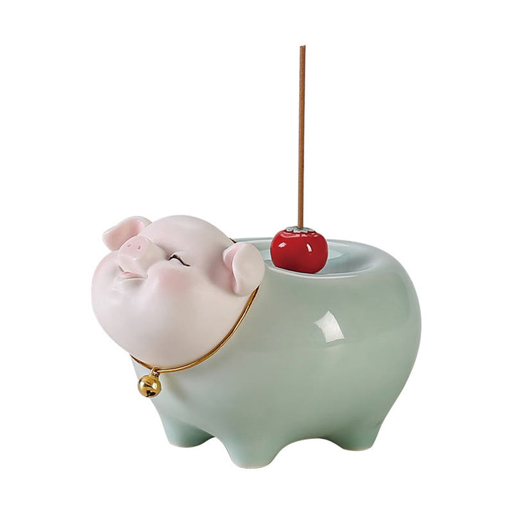 Buddha Stones Ceramic Little Pig Blessing Stick Incense Burner - image 10