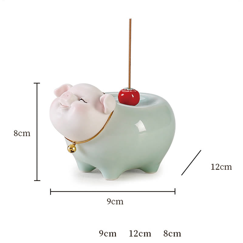 Buddha Stones Ceramic Little Pig Blessing Stick Incense Burner - image 9