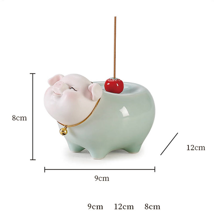 Buddha Stones Ceramic Little Pig Blessing Stick Incense Burner - image 9