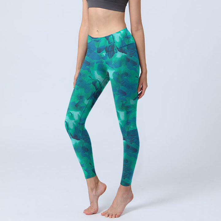 Buddha Stones Floral Print Gym Leggings Women's Yoga Pants - LightSeaGreen - US18,UK/AU22,EU50 (4XL) - image 0