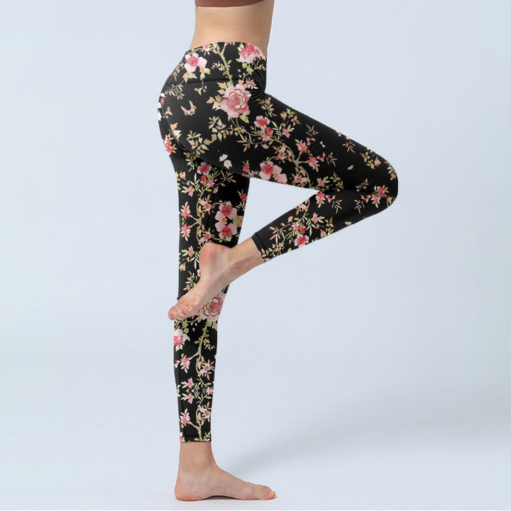 Buddha Stones Rose Flower Leaf Print Gym Leggings Women's Yoga Pants - image 4