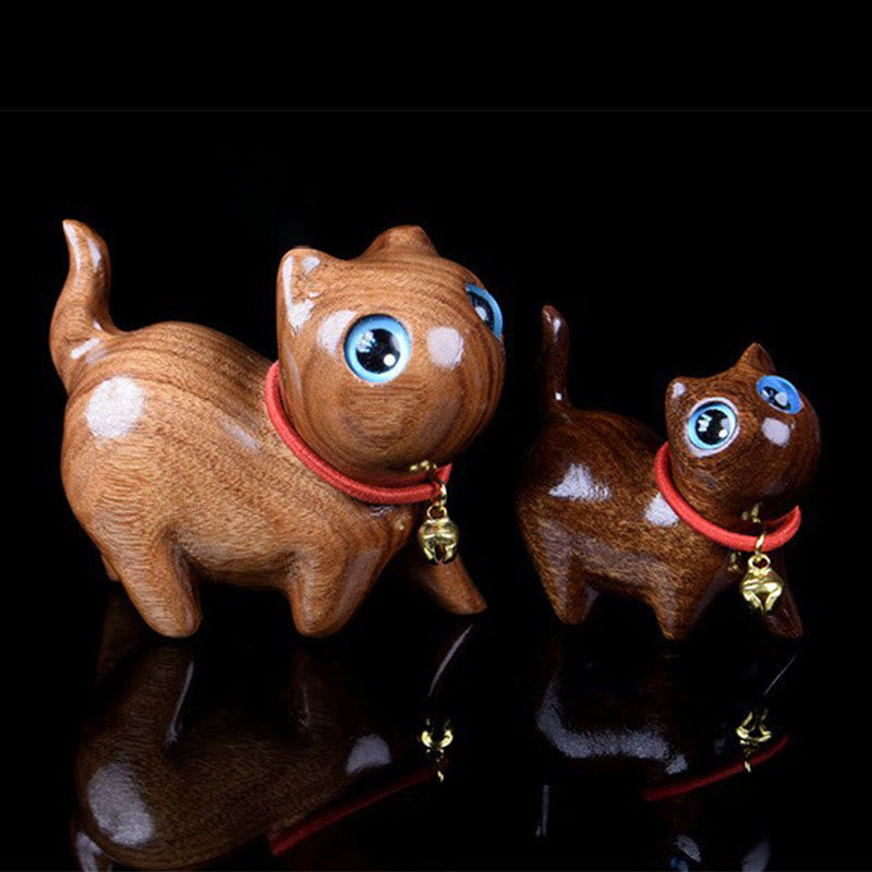 Buddha Stones Rosewood Carving Cat Warmth Home Decoration - image 4