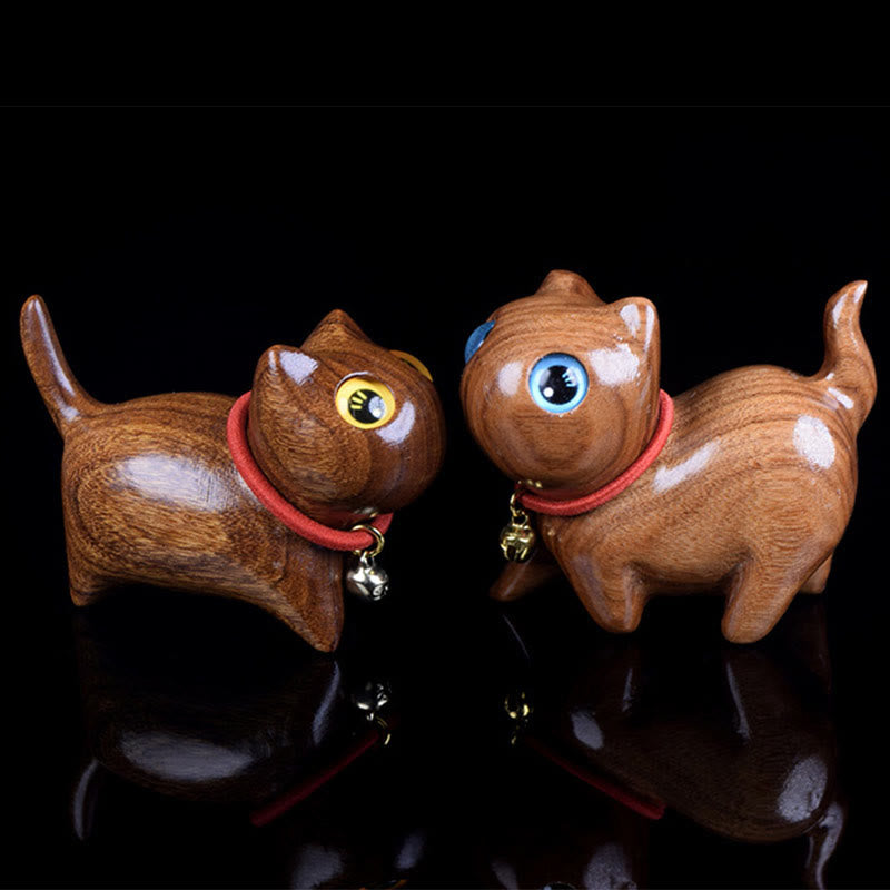 Buddha Stones Rosewood Carving Cat Warmth Home Decoration - image 5