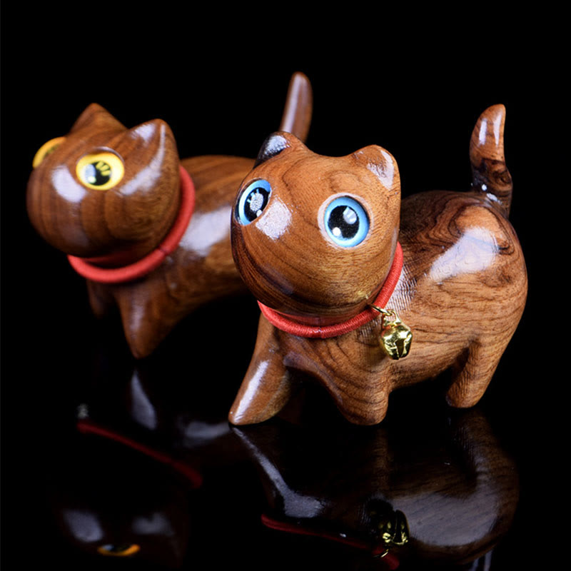 Buddha Stones Rosewood Carving Cat Warmth Home Decoration - image 6