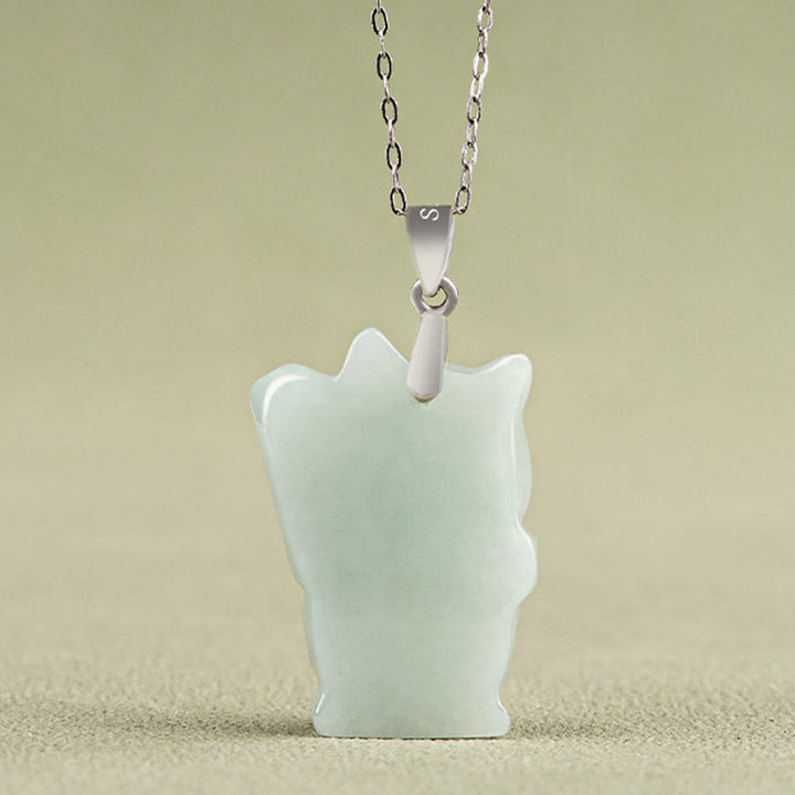 Buddha Stones 925 Sterling Silver Jade Fortune Cat Prosperity Necklace Pendant - image 2