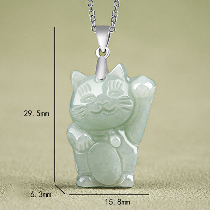 Buddha Stones 925 Sterling Silver Jade Fortune Cat Prosperity Necklace Pendant - image 4