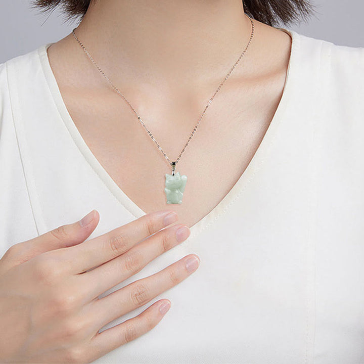 Buddha Stones 925 Sterling Silver Jade Fortune Cat Prosperity Necklace Pendant - image 7