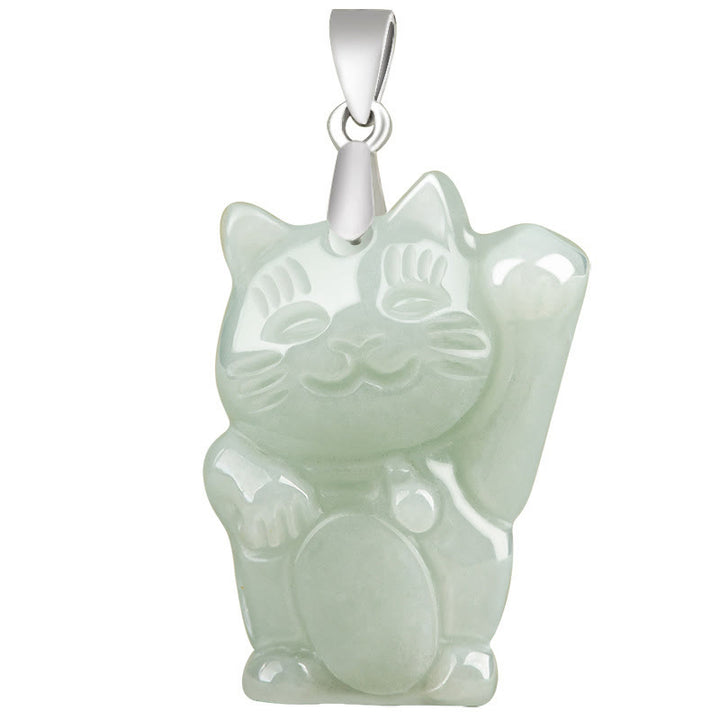 Buddha Stones 925 Sterling Silver Jade Fortune Cat Prosperity Necklace Pendant - image 5