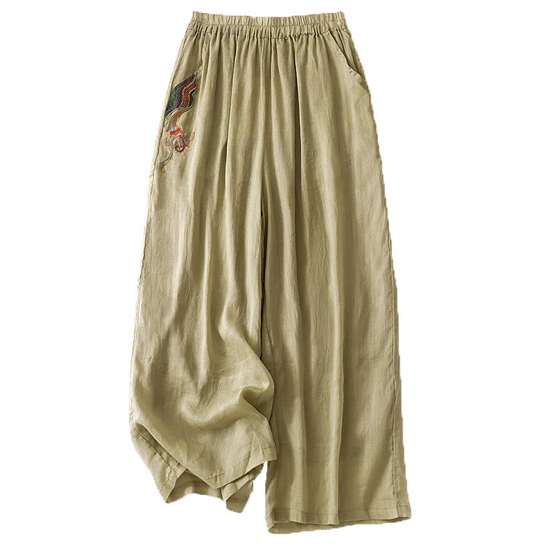 Buddha Stones Summer Embroidery Double Layer Cotton Linen Women's Wide Leg Pants With Pockets - image 7