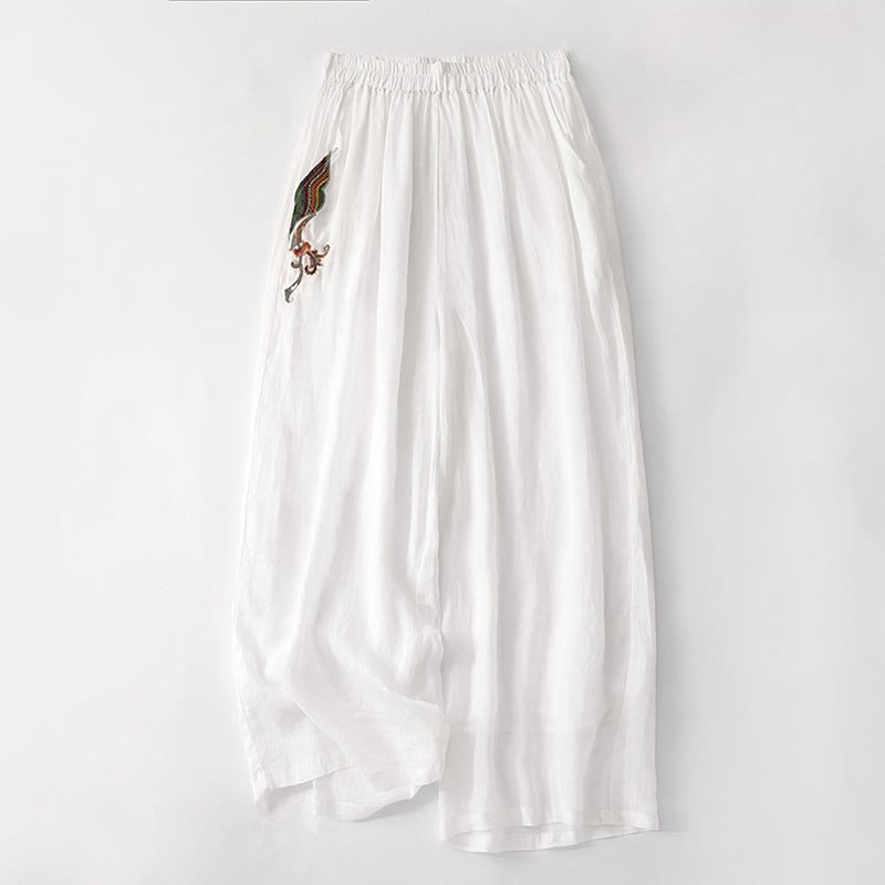 Buddha Stones Summer Embroidery Double Layer Cotton Linen Women's Wide Leg Pants With Pockets - White - US8-10,UK/AU12-14,EU40-42 (2XL) - image 24