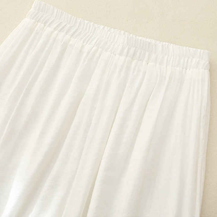 Buddha Stones Artistic Embroidery Flower Double Layer Chinese Frog Button Split Cotton Linen Women's Wide Leg Pants - image 4