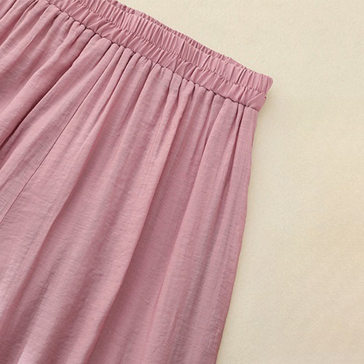 Buddha Stones Artistic Embroidery Flower Double Layer Chinese Frog Button Split Cotton Linen Women's Wide Leg Pants - image 1