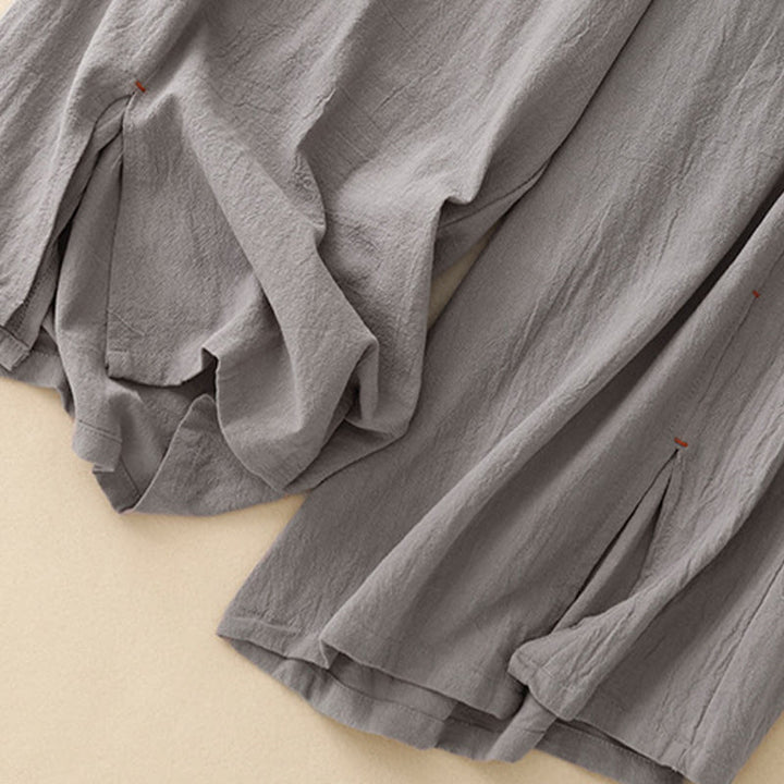 Buddha Stones Casual Simple Design Drawstring Split Cotton Linen Women's Wide Leg Pants With Pockets - image 19