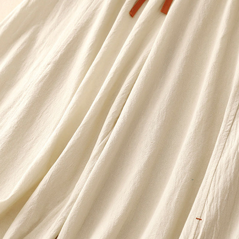 Buddha Stones Casual Simple Design Drawstring Split Cotton Linen Women's Wide Leg Pants With Pockets - image 10