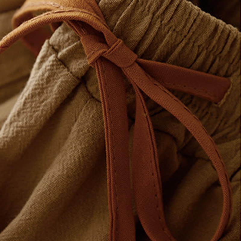 Buddha Stones Casual Simple Design Drawstring Split Cotton Linen Women's Wide Leg Pants With Pockets - image 2