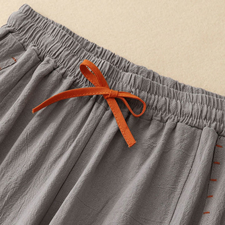 Buddha Stones Casual Simple Design Drawstring Split Cotton Linen Women's Wide Leg Pants With Pockets - image 16