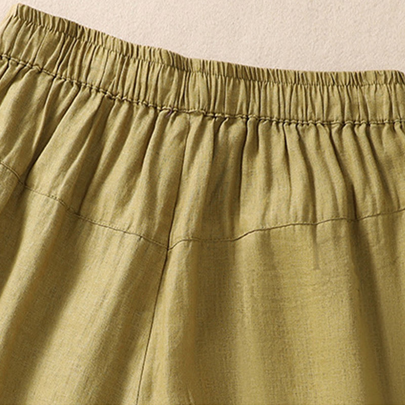 Buddha Stones Casual Floral Embroidery Pattern Drawstring Cotton Linen Women's Shorts With Pockets - image 18