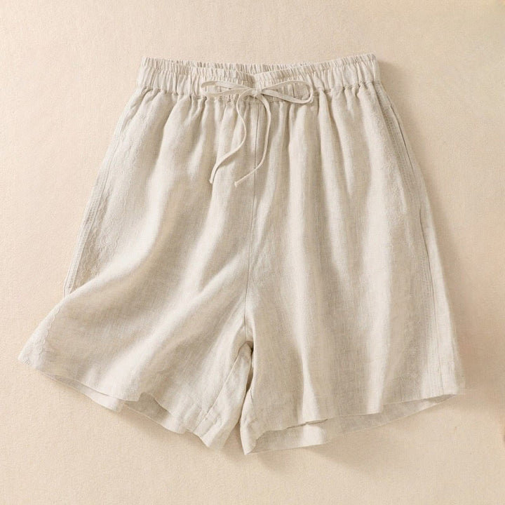 Buddha Stones Casual Floral Embroidery Pattern Drawstring Cotton Linen Women's Shorts With Pockets - Beige - US8-10,UK/AU12-14,EU40-42 (2XL) - image 9