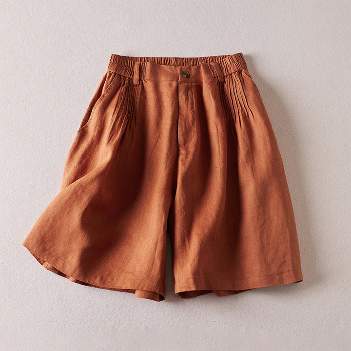 Buddha Stones Summer Daily Simple Wrinkle Design Cotton Linen Women's Shorts With Pockets - Chocolate - US8-10,UK/AU12-14,EU40-42 (2XL) - image 0