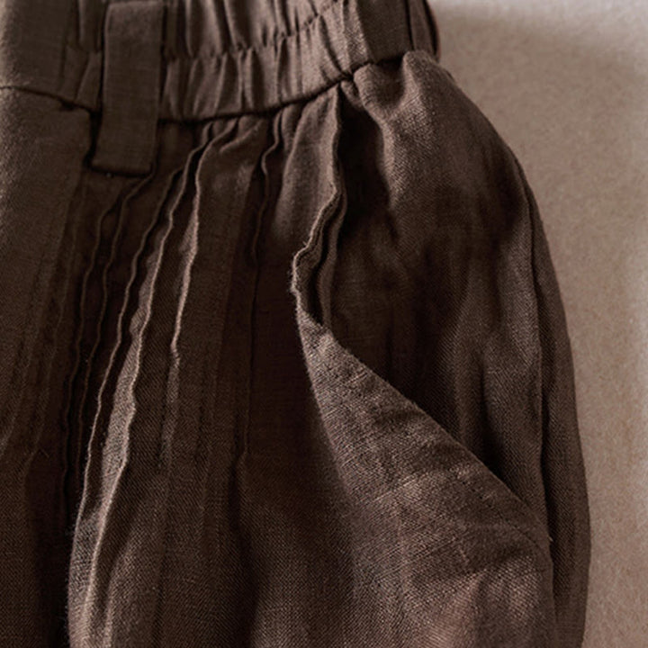 Buddha Stones Summer Daily Simple Wrinkle Design Cotton Linen Women's Shorts With Pockets - image 25