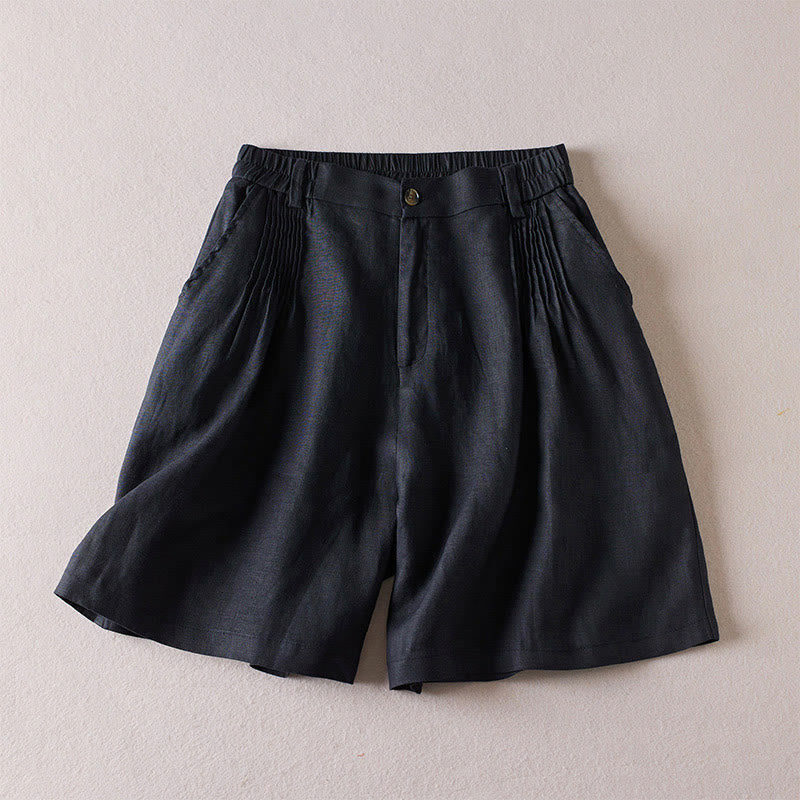 Buddha Stones Summer Daily Simple Wrinkle Design Cotton Linen Women's Shorts With Pockets - Black - US8-10,UK/AU12-14,EU40-42 (2XL) - image 7