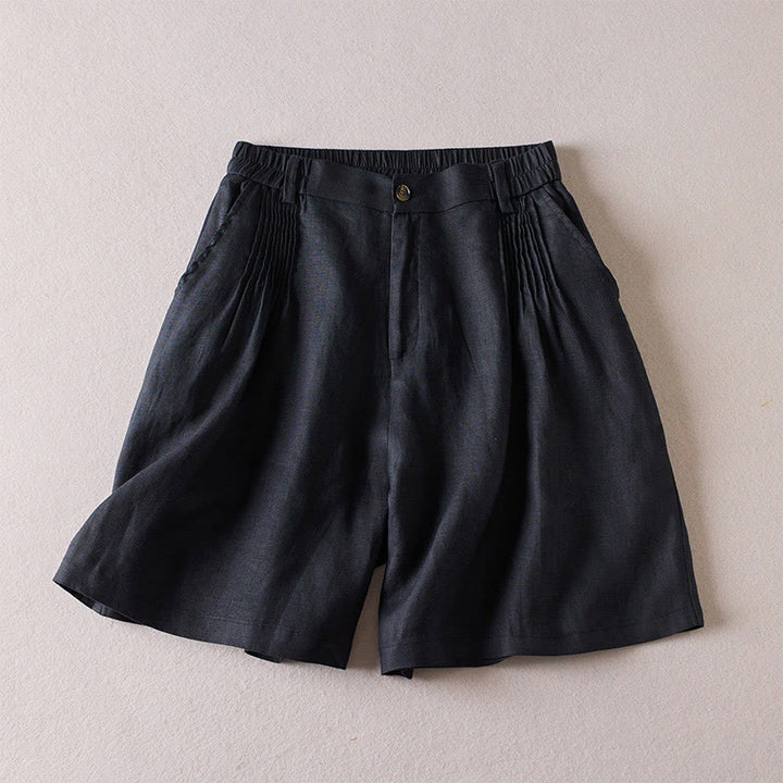 Buddha Stones Summer Daily Simple Wrinkle Design Cotton Linen Women's Shorts With Pockets - Black - US8-10,UK/AU12-14,EU40-42 (2XL) - image 7